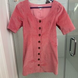 Pink Corduroy Button Up Mini Dress